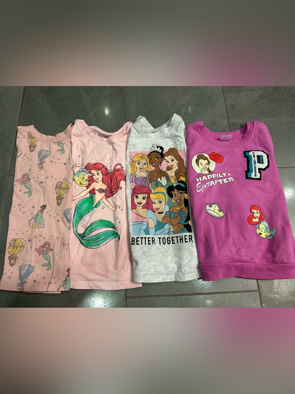 Girls Disney 5t Princess Bundle T Shirt Sweatshirt Ariel Belle Cinderella Tiana